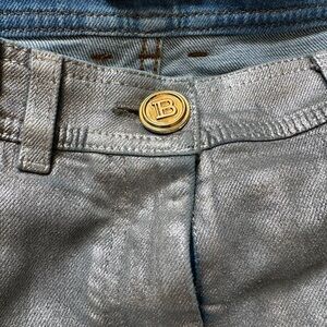 Balmain Silver Women's Jeans with Embossed Back Logo